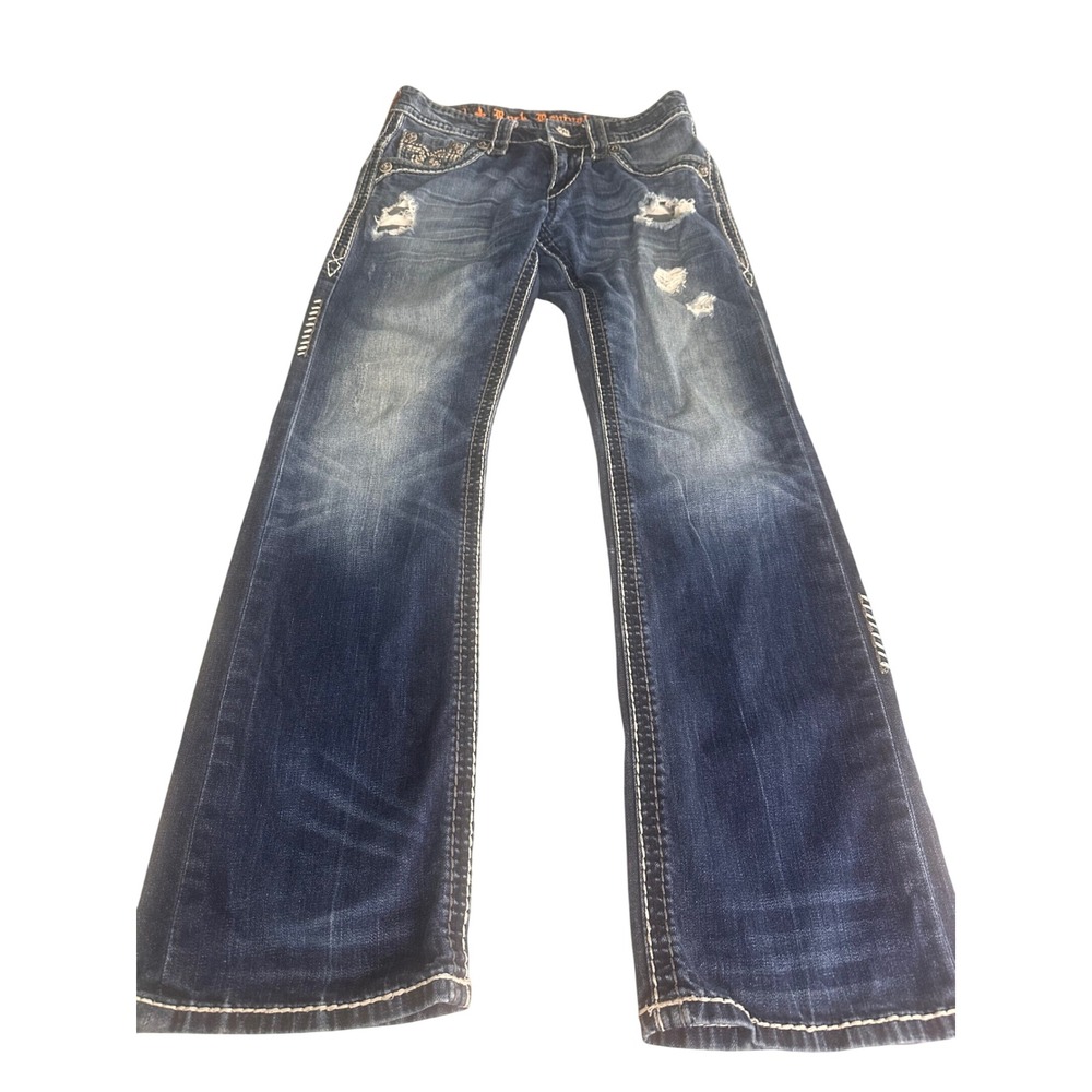 Rock Revival Rhays Bootcut Jeans Mens 29 Dark Wash Distressed Y2K Grunge